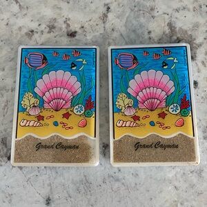 LOT OF 2 Vintage Grand Cayman Beach Scene Magnets with sand in them